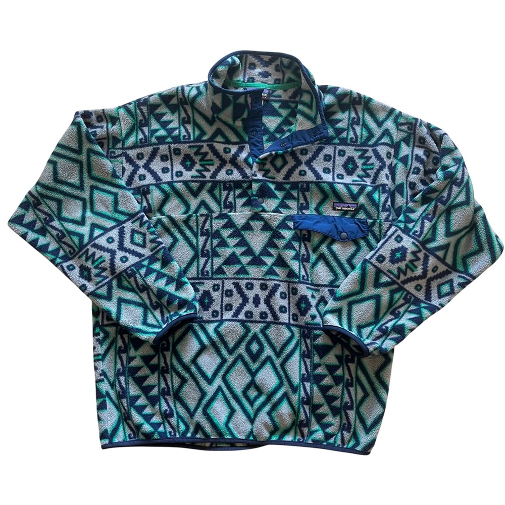 Patagonia Synchilla Snap-T Fleece Pullover Mens Lg Montana Siete Aztec Blue Grey